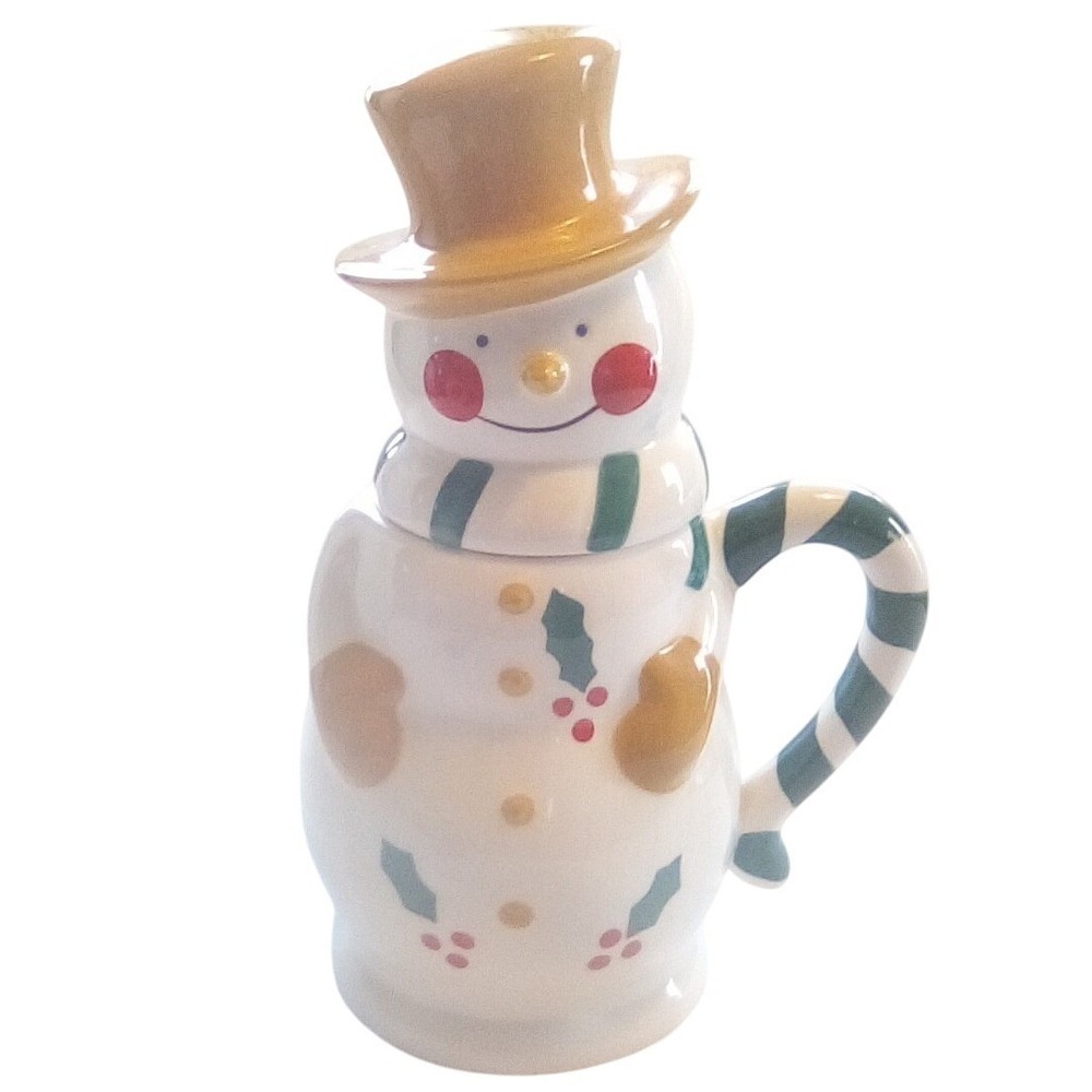 Temptation Tara Snowman Christmas Coffee Mug, Ceramic Yellow Top Hat,(9.5h 6w)